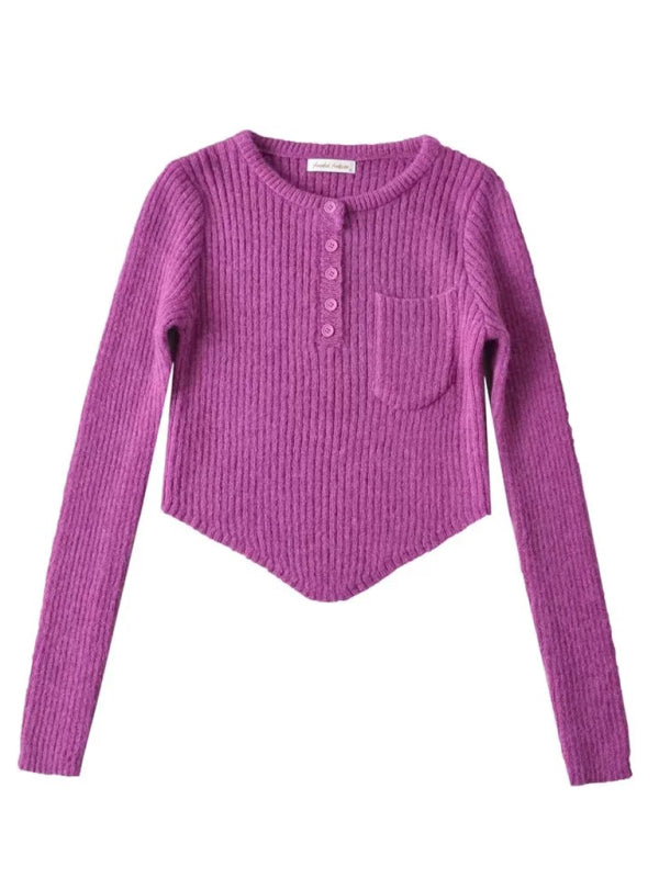 FZ Women's thickened curved hem long-sleeved sweater top - FZwear