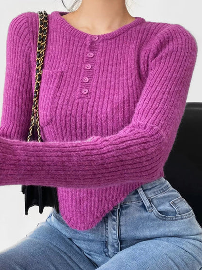 FZ Women's thickened curved hem long-sleeved sweater top - FZwear